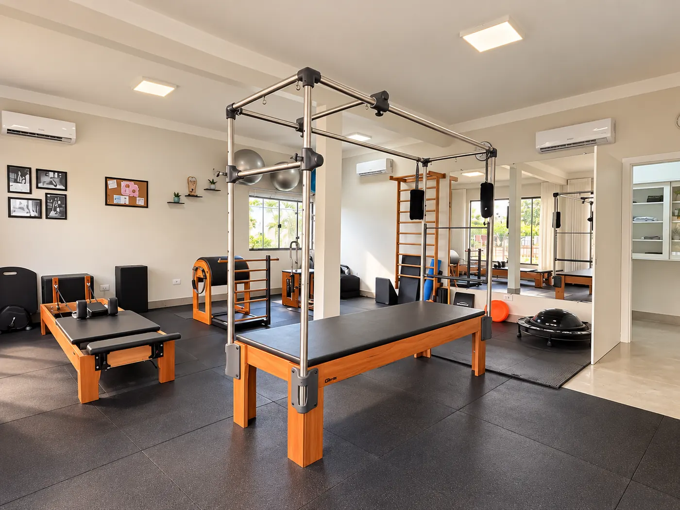 Studio de Pilates da Clínica Vivaz com Reformer, Cadillac e janelas amplas